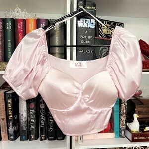 Krush Pink Satin Puff Sleeve Crop Top